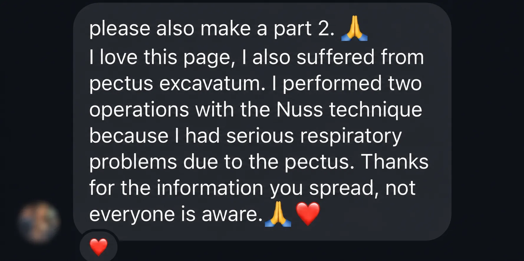 Instagram DM: two Nuss-technique operations for pectus excavatum, thanks for spreading awareness