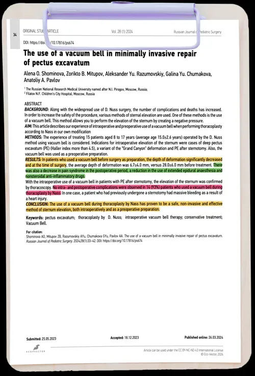 The use of a vacuum bell in minimally invasive repair of Pectus Excavatum