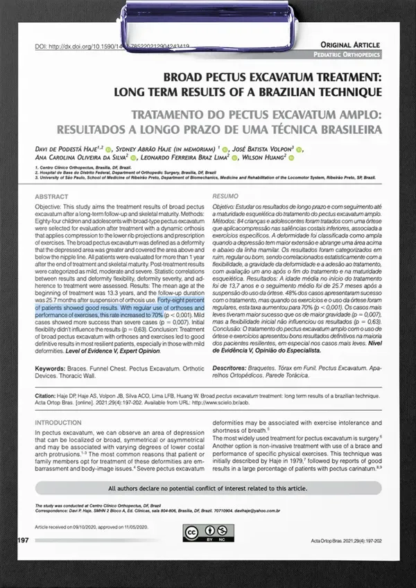 First page of the study: Broad Pectus Excavatum Treatment: Long Term Results of a Brazilian Technique