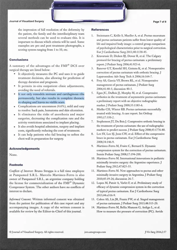 First page of the study: Non-surgical treatment of pectus carinatum with the FMF Dynamic Compressor System
