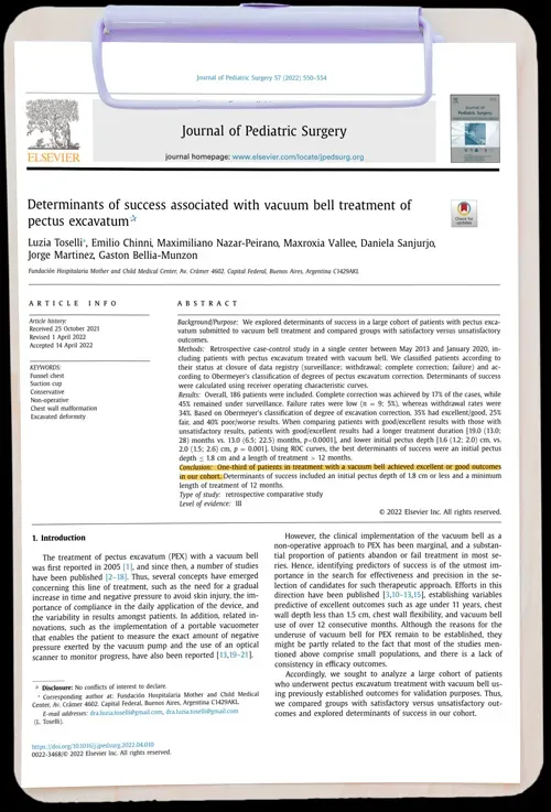 Determinants of success associated with vacuum bell treatment of Pectus Excavatum