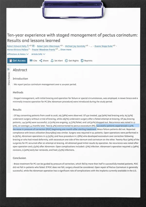 First page of the study: Ten-year experience with staged management of pectus carinatum: Results and lessons learned