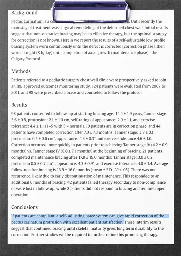 First page of the study: Bracing is an effective therapy for pectus carinatum: interim results