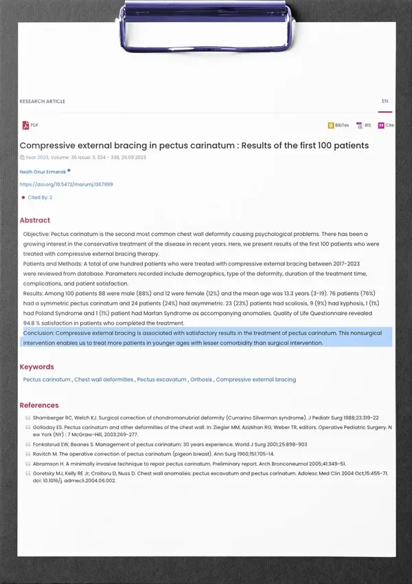 First page of the study: Compressive external bracing in pectus carinatum: Results of the first 100 patients