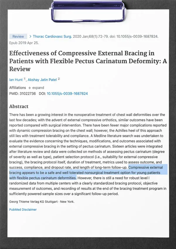 First page of the study: Effectiveness of Compressive External Bracing in Patients with Flexible Pectus Carinatum Deformity: A Review