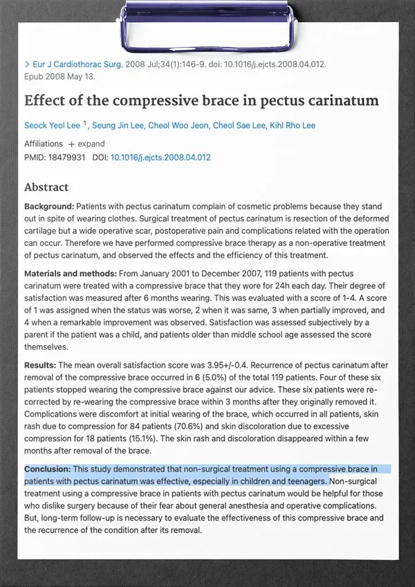 First page of the study: Effect of the compressive brace in pectus carinatum