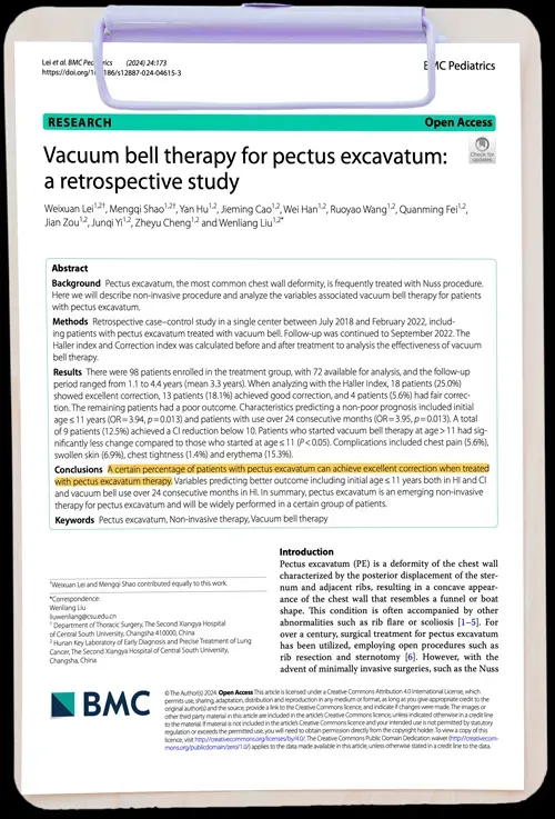 Vacuum bell therapy for pectus excavatum: a retrospective study