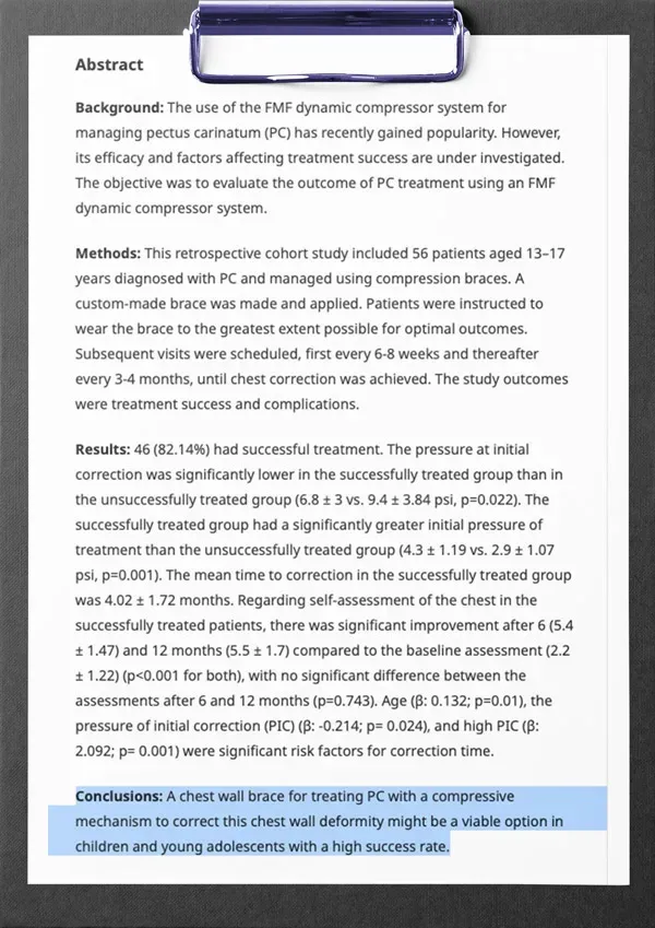 First page of the study: Outcome of Pectus Carinatum Treatment with the FMF Dynamic Compressor System