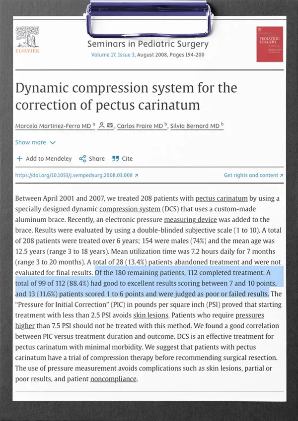 First page of the study: Dynamic compression system for the correction of pectus carinatum