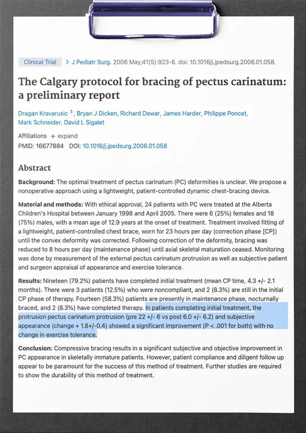 First page of the study: The Calgary protocol for bracing of pectus carinatum: a preliminary report