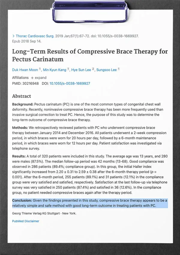 First page of the study: Long-Term Results of Compressive Brace Therapy for Pectus Carinatum