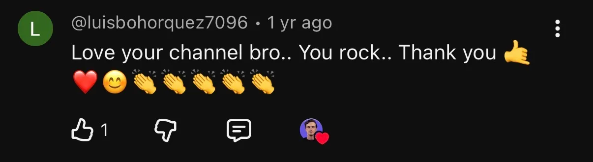 YouTube comment thanking Mihail for the channel